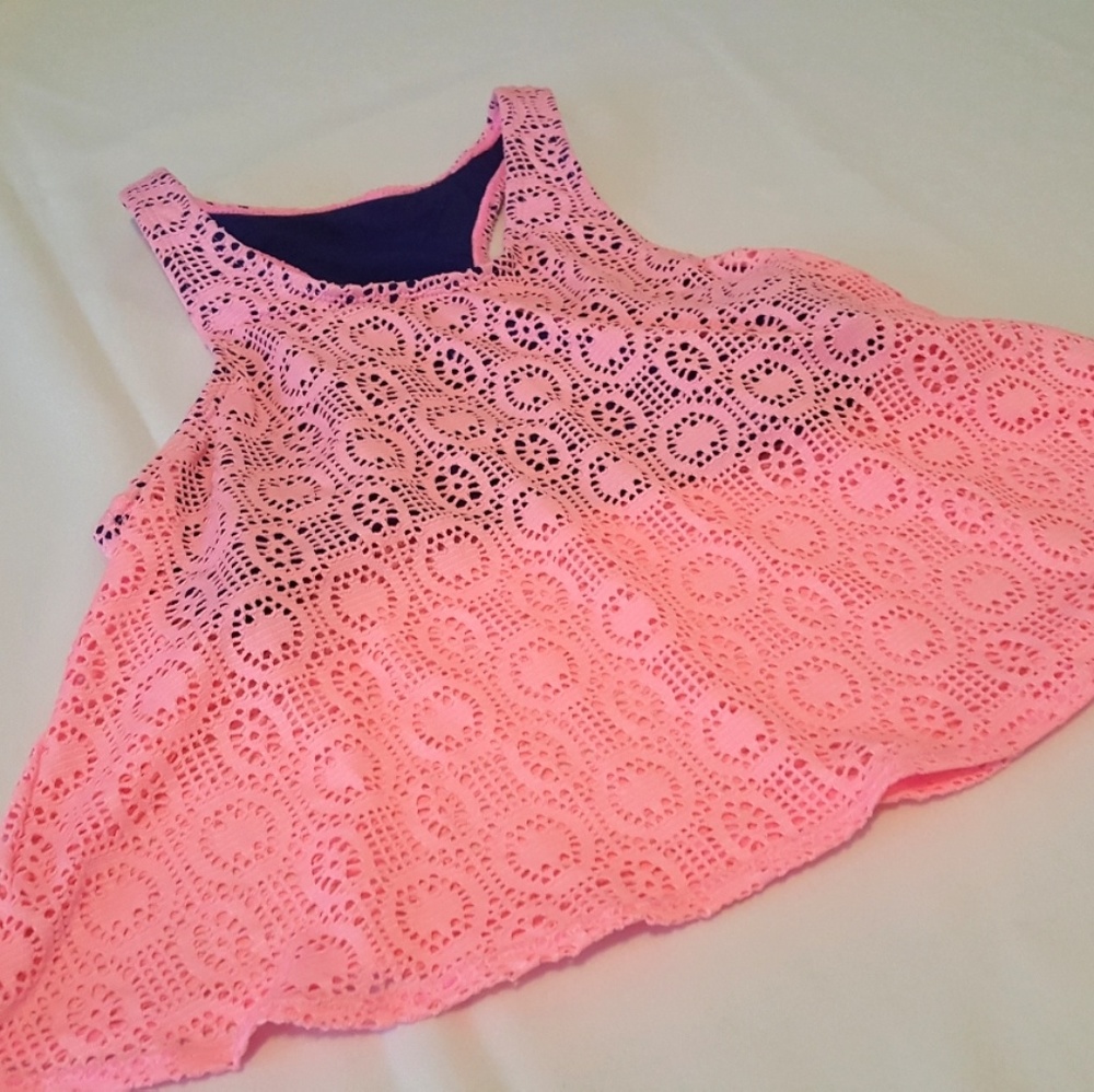 ⬇️ Malibu Dream Girls Mosaic Tankini Top Coral Pink